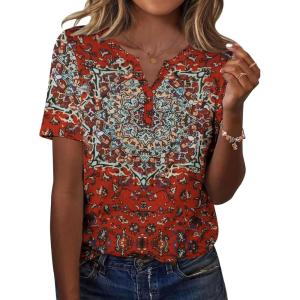 Zeagoo Womens Summer Tops Casual Short Sleeve V Neck Shirts Business Dressy Work Blouses(Floral Red Multi)