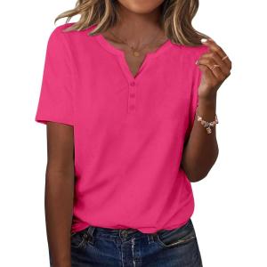Zeagoo Womens Summer Tops Casual Short Sleeve V Neck Shirts Business Dressy Work Blouses(Hot Pink)