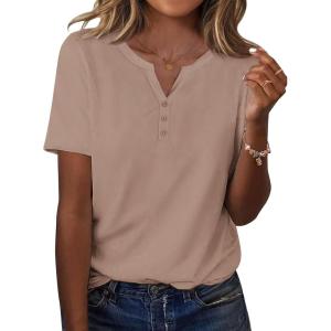 Zeagoo Womens Summer Tops Casual Short Sleeve V Neck Shirts Business Dressy Work Blouses(Khaki)