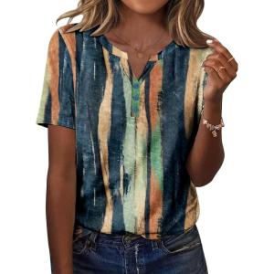 Zeagoo Womens Summer Tops Casual Short Sleeve V Neck Shirts Business Dressy Work Blouses(Multicolor 289)