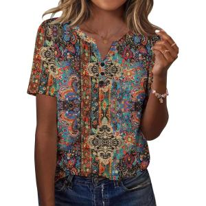 Zeagoo Womens Summer Tops Casual Short Sleeve V Neck Shirts Business Dressy Work Blouses(Multicolor 721)