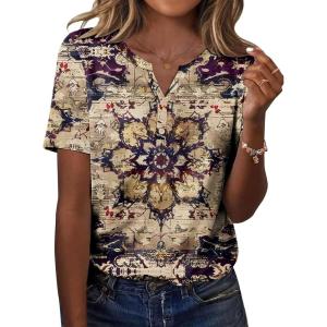 Zeagoo Womens Summer Tops Casual Short Sleeve V Neck Shirts Business Dressy Work Blouses(Multicolor 857)