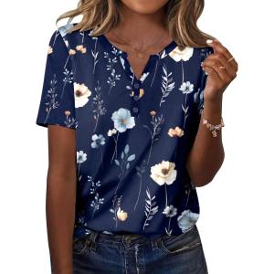 Zeagoo Womens Summer Tops Casual Short Sleeve V Neck Shirts Business Dressy Work Blouses(Navy Floral 318)
