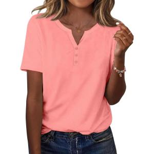 Zeagoo Womens Summer Tops Casual Short Sleeve V Neck Shirts Business Dressy Work Blouses(Pink)