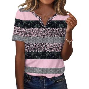 Zeagoo Womens Summer Tops Casual Short Sleeve V Neck Shirts Business Dressy Work Blouses(Stripes Black Pink)