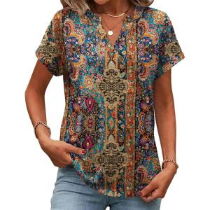 Zeagoo Womens Tops Short Sleeve Summer V Neck Shirts Work Blouses Business Outfits Fashion Clothing(Boho Mz721)