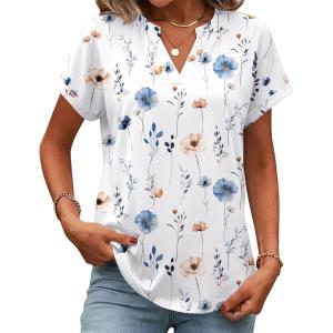 Zeagoo Womens Tops Short Sleeve Summer V Neck Shirts Work Blouses Business Outfits Fashion Clothing(Floral White)