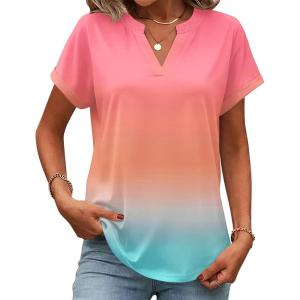 Zeagoo Womens Tops Short Sleeve Summer V Neck Shirts Work Blouses Business Outfits Fashion Clothing(Gradient 218)