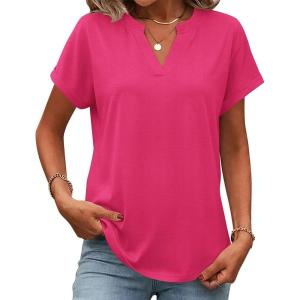 Zeagoo Womens Tops Short Sleeve Summer V Neck Shirts Work Blouses Business Outfits Fashion Clothing(Hot Pink)