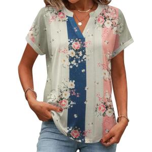 Zeagoo Womens Tops Short Sleeve Summer V Neck Shirts Work Blouses Business Outfits Fashion Clothing(Multicolor 923)