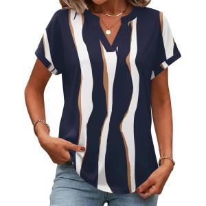 Zeagoo Womens Tops Short Sleeve Summer V Neck Shirts Work Blouses Business Outfits Fashion Clothing(Striped 327)