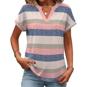 Zeagoo Womens Tops Short Sleeve Summer V Neck Shirts Work Blouses Business Outfits Fashion Clothing(Striped 669)