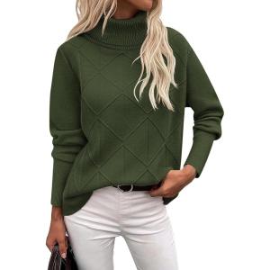 Zeagoo Women’s Turtleneck Sweater Fall Winter 2026 Long Sleeve Chunky Knitted Trendy Pullover Tops(Army Green)