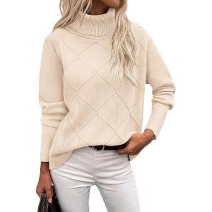 Zeagoo Women’s Turtleneck Sweater Fall Winter 2026 Long Sleeve Chunky Knitted Trendy Pullover Tops(Beige)
