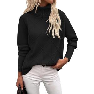 Zeagoo Women’s Turtleneck Sweater Fall Winter 2026 Long Sleeve Chunky Knitted Trendy Pullover Tops(Black)