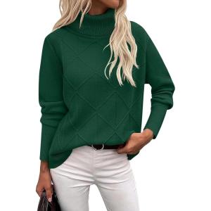 Zeagoo Women’s Turtleneck Sweater Fall Winter 2026 Long Sleeve Chunky Knitted Trendy Pullover Tops(Dark Green)