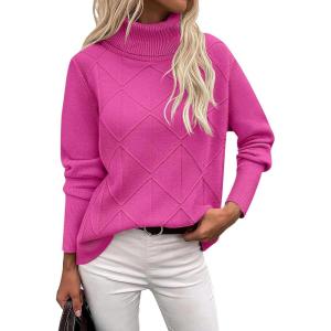 Zeagoo Women’s Turtleneck Sweater Fall Winter 2026 Long Sleeve Chunky Knitted Trendy Pullover Tops(Hot Pink)