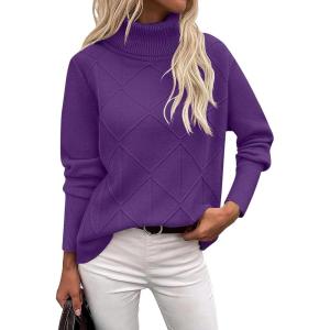 Zeagoo Women’s Turtleneck Sweater Fall Winter 2026 Long Sleeve Chunky Knitted Trendy Pullover Tops(Purple)