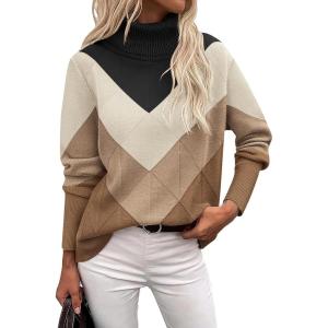 Zeagoo Women’s Turtleneck Sweater Fall Winter 2026 Long Sleeve Chunky Knitted Trendy Pullover Tops(V-brown)