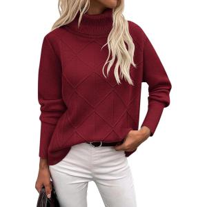 Zeagoo Women’s Turtleneck Sweater Fall Winter 2026 Long Sleeve Chunky Knitted Trendy Pullover Tops(Wine Red)