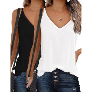 Zeagoo Womens V Neck Camisole Tank Top Strap Sleeveless T Shirt Casual Loose Vest Blouse – S-XXL(2 Pack-black and White)