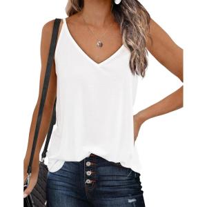 Zeagoo Womens V Neck Camisole Tank Top Strap Sleeveless T Shirt Casual Loose Vest Blouse – S-XXL(Aa-white)