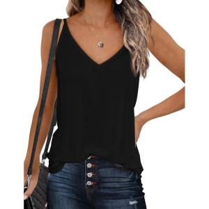 Zeagoo Womens V Neck Camisole Tank Top Strap Sleeveless T Shirt Casual Loose Vest Blouse – S-XXL(A-black)