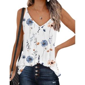 Zeagoo Womens V Neck Camisole Tank Top Strap Sleeveless T Shirt Casual Loose Vest Blouse – S-XXL(Blue Flower)