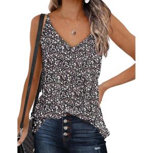 Zeagoo Womens V Neck Camisole Tank Top Strap Sleeveless T Shirt Casual Loose Vest Blouse – S-XXL(Floral Black)
