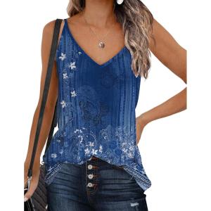 Zeagoo Womens V Neck Camisole Tank Top Strap Sleeveless T Shirt Casual Loose Vest Blouse – S-XXL(Floral Blue)
