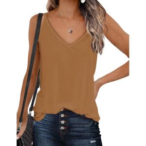 Zeagoo Womens V Neck Camisole Tank Top Strap Sleeveless T Shirt Casual Loose Vest Blouse – S-XXL(Light Brown)