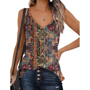 Zeagoo Womens V Neck Camisole Tank Top Strap Sleeveless T Shirt Casual Loose Vest Blouse – S-XXL(Mz721)