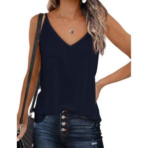 Zeagoo Womens V Neck Camisole Tank Top Strap Sleeveless T Shirt Casual Loose Vest Blouse – S-XXL(Navy Blue)