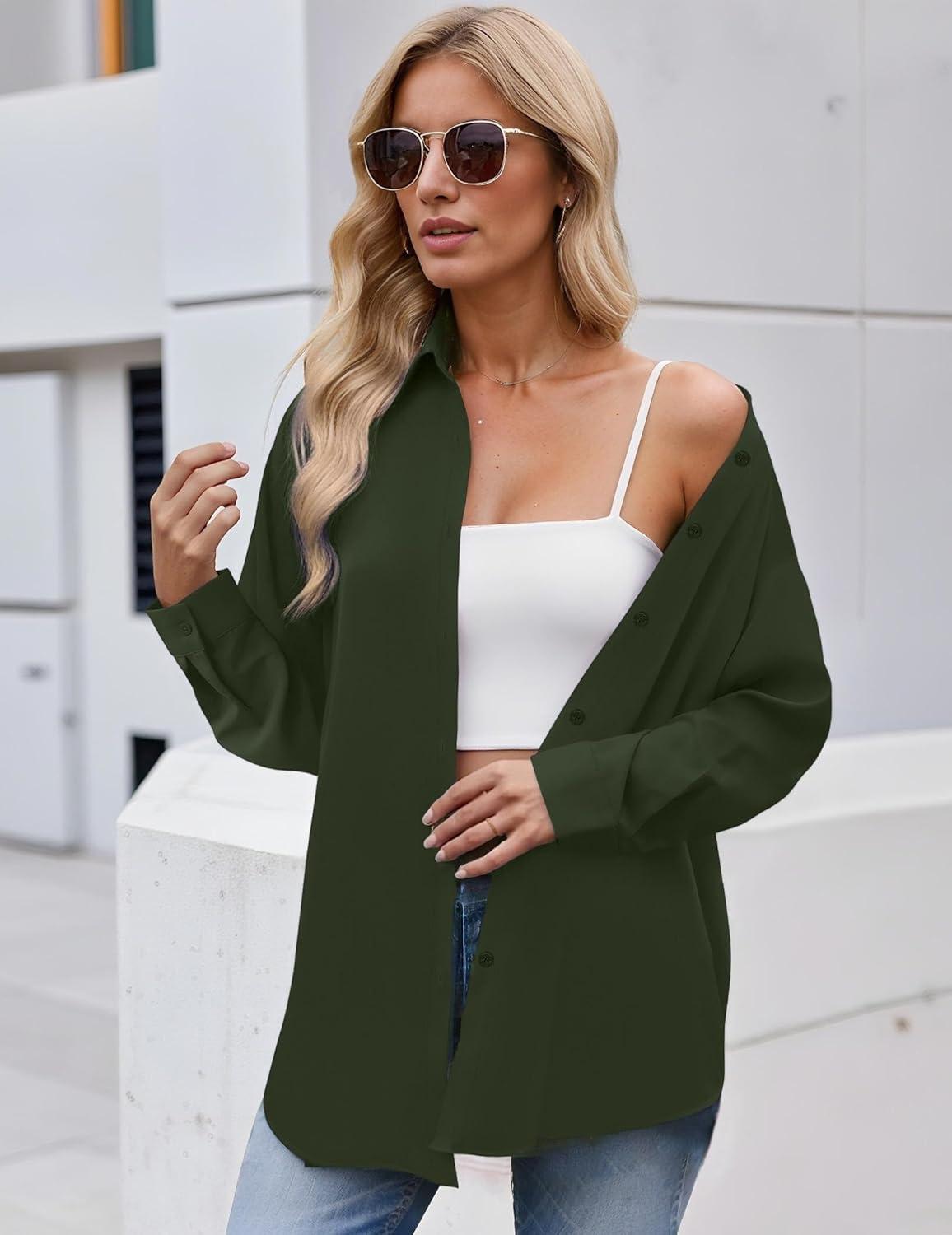 imageZEAGOO Button Down Shirt for Women Long Sleeve Blouses Floral Printed Tops Business Casual Work Outfits SXXLCarmy Greenstain Shield