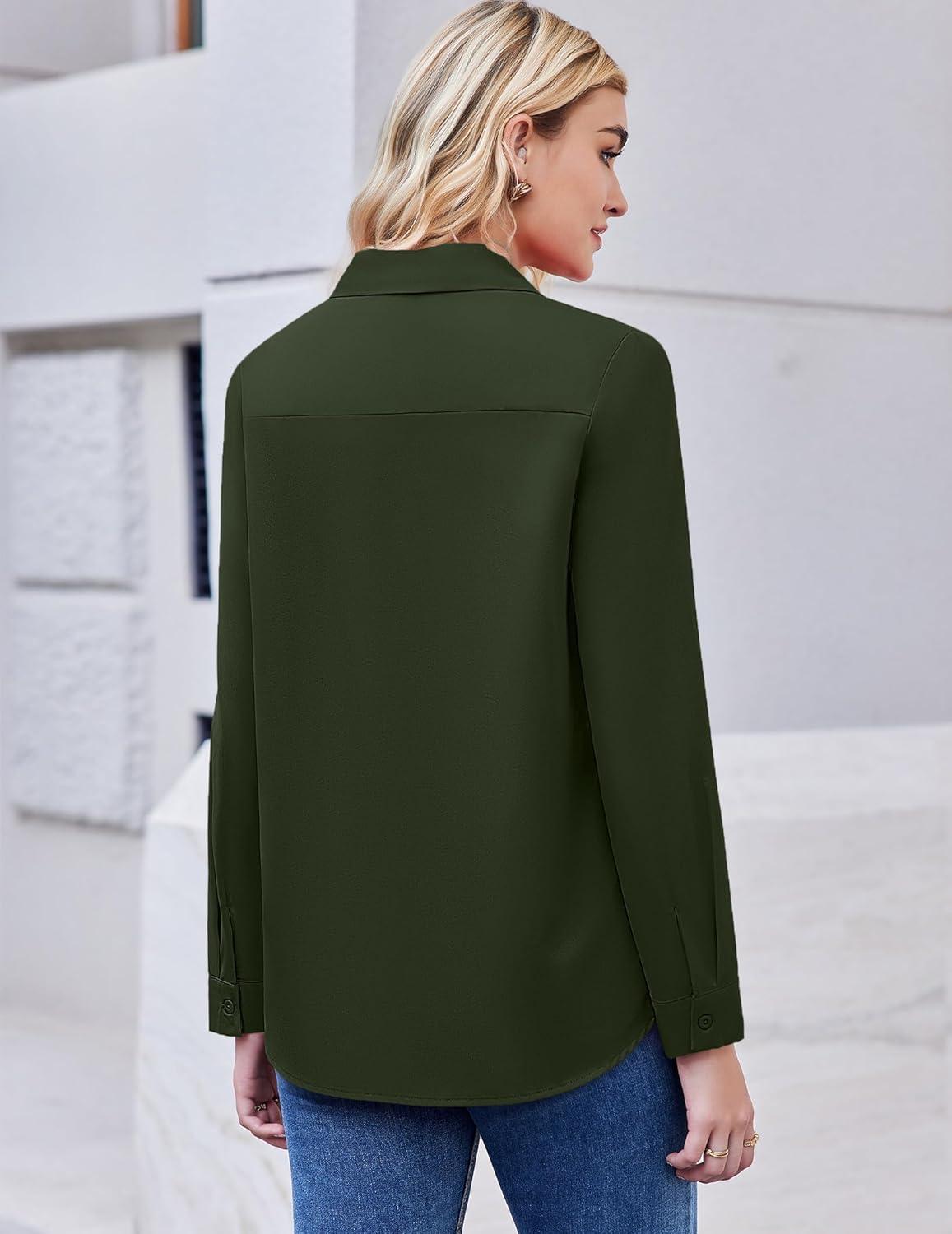 imageZEAGOO Button Down Shirt for Women Long Sleeve Blouses Floral Printed Tops Business Casual Work Outfits SXXLCarmy Greenstain Shield