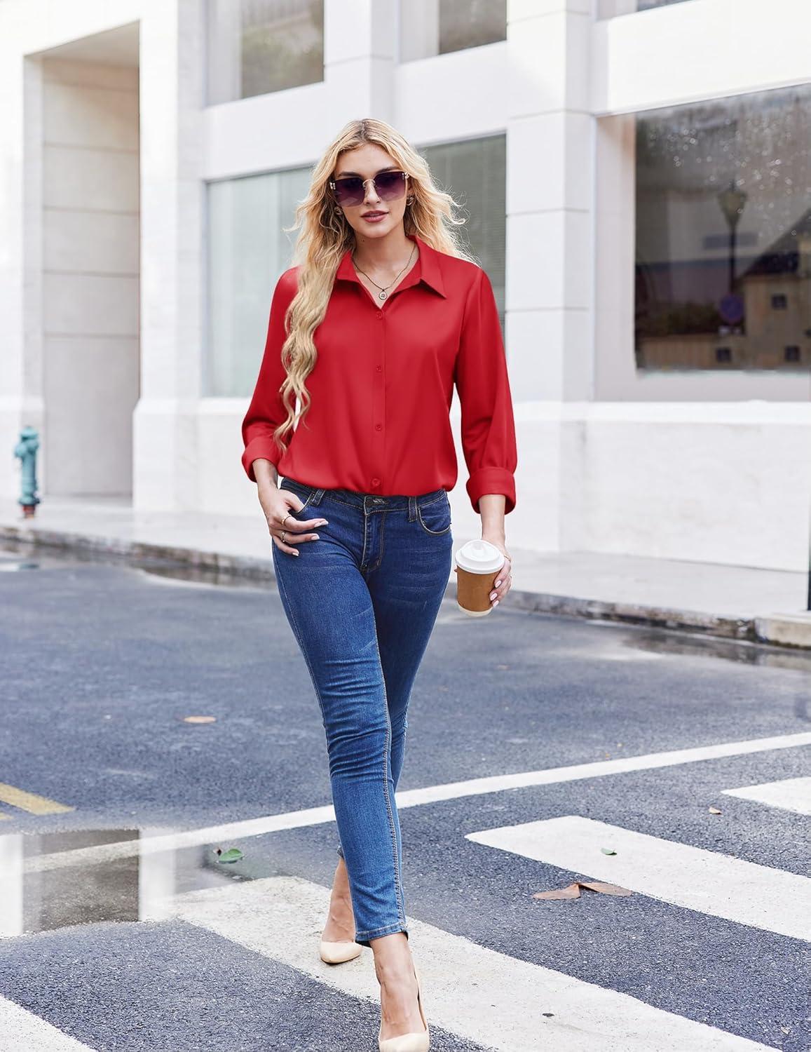 imageZEAGOO Button Down Shirt for Women Long Sleeve Blouses Floral Printed Tops Business Casual Work Outfits SXXLCredstain Shield