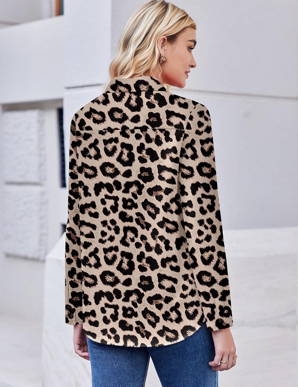 imageZEAGOO Button Down Shirt for Women Long Sleeve Blouses Floral Printed Tops Business Casual Work Outfits SXXLLeopard Print