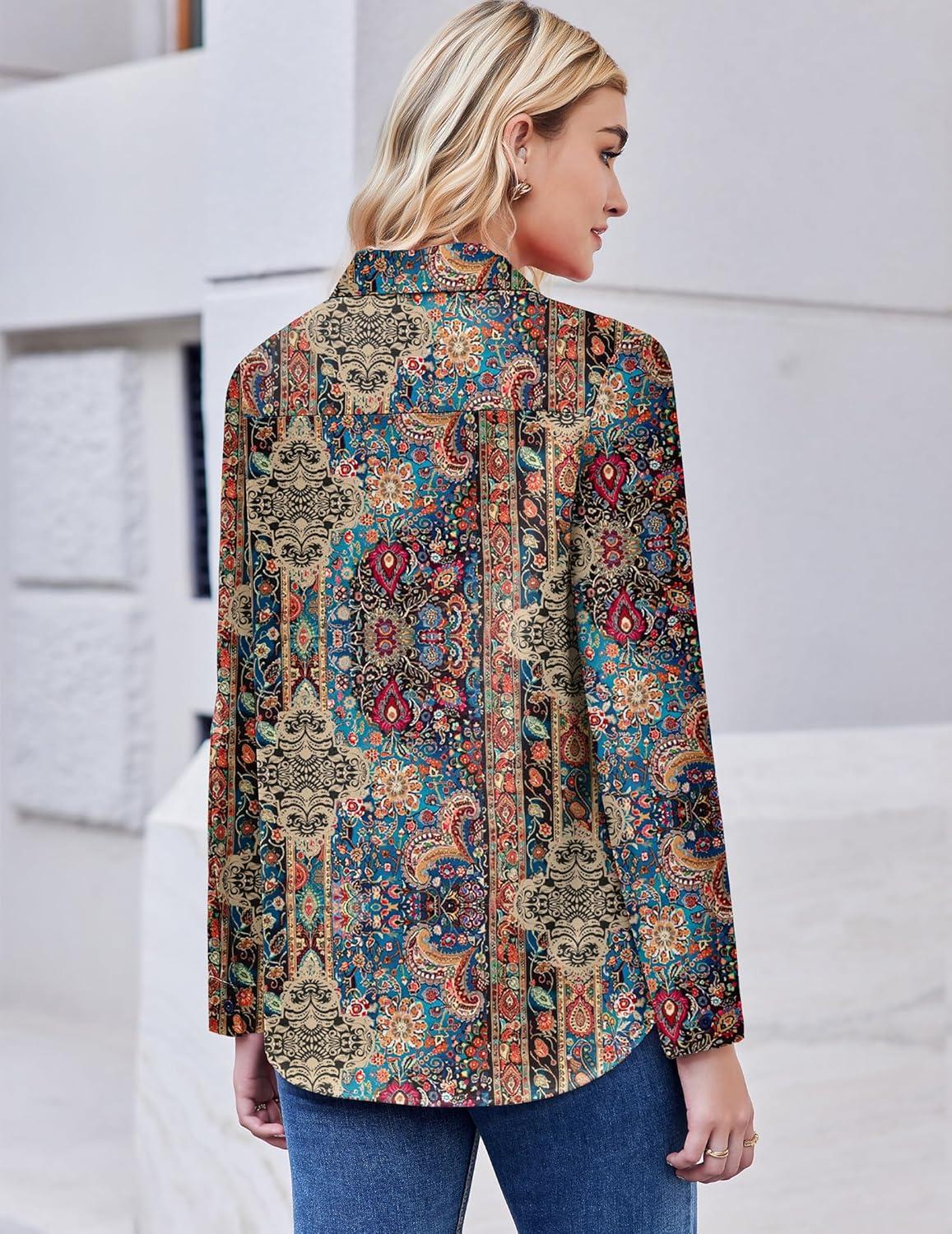 imageZEAGOO Button Down Shirt for Women Long Sleeve Blouses Floral Printed Tops Business Casual Work Outfits SXXLMulticolor 721