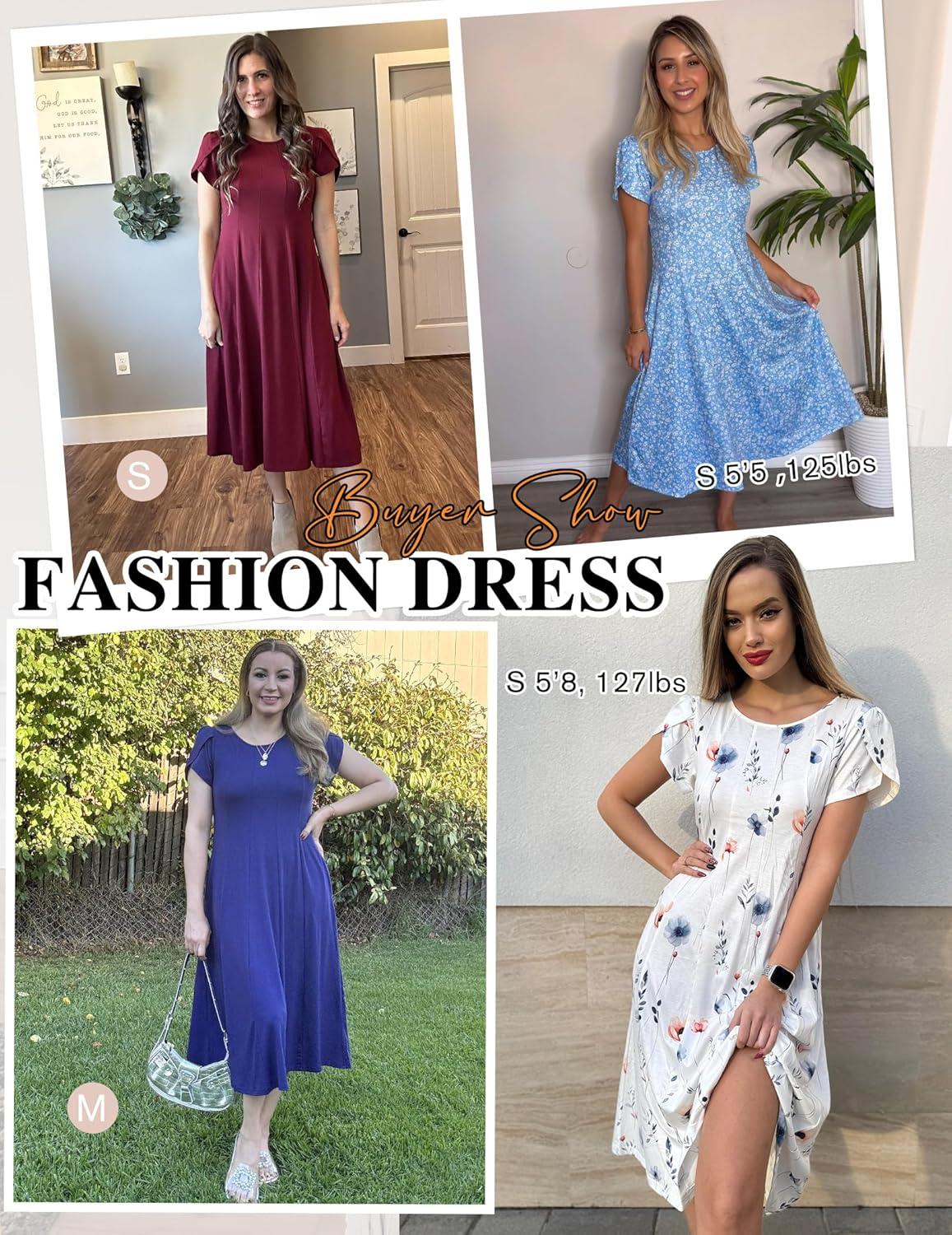 imageZEAGOO Womens Casual Dresses for Summer Short Sleeve Flare Midi Dress Loose Flowy Beach SundressAblack