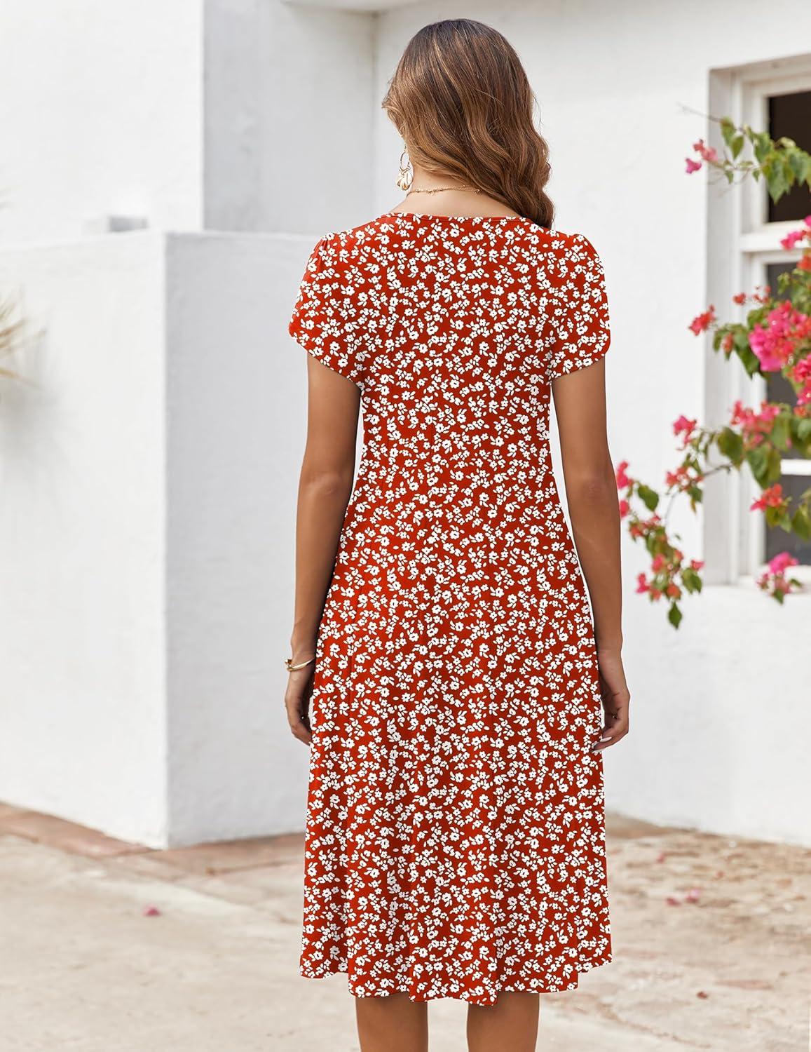 imageZEAGOO Womens Casual Dresses for Summer Short Sleeve Flare Midi Dress Loose Flowy Beach SundressRed Floral 02