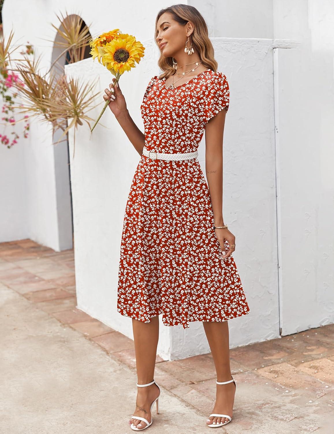 imageZEAGOO Womens Casual Dresses for Summer Short Sleeve Flare Midi Dress Loose Flowy Beach SundressRed Floral 02