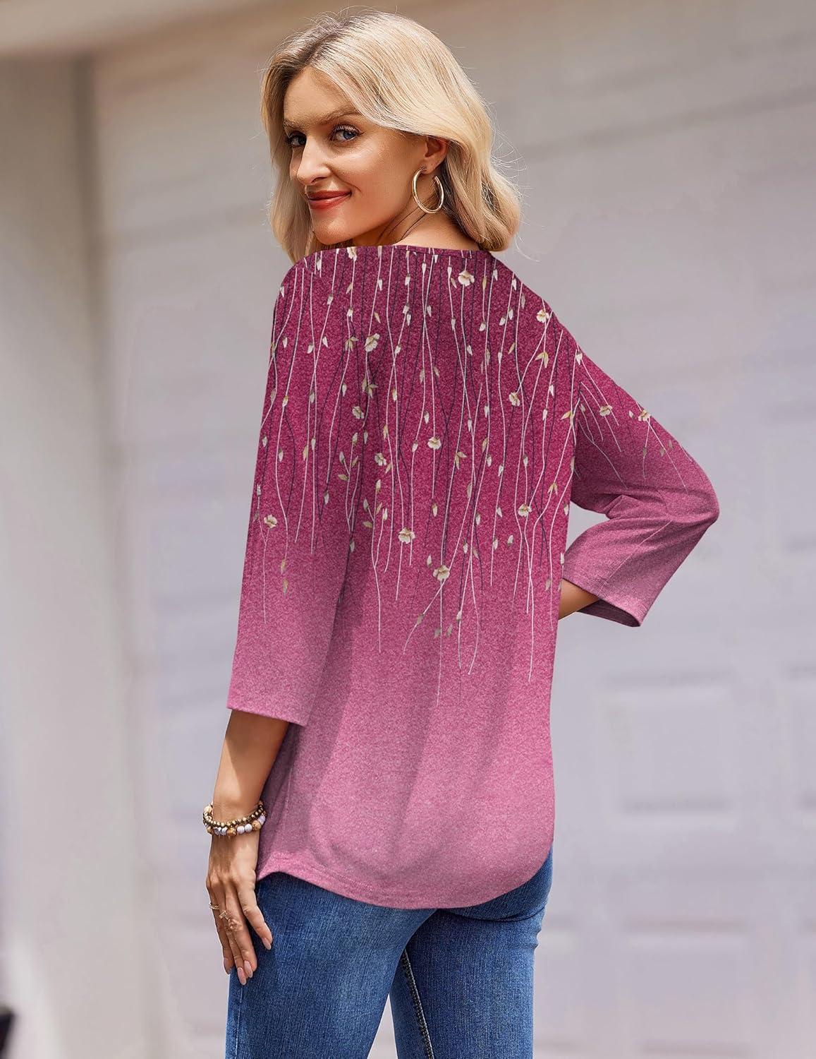 imageZeagoo 34 Length Sleeve Womens Tops Round Neck Casual Summer Tunic Tops Basic Tees Blouses Dressy TShirts Pleated ShirtsApurple