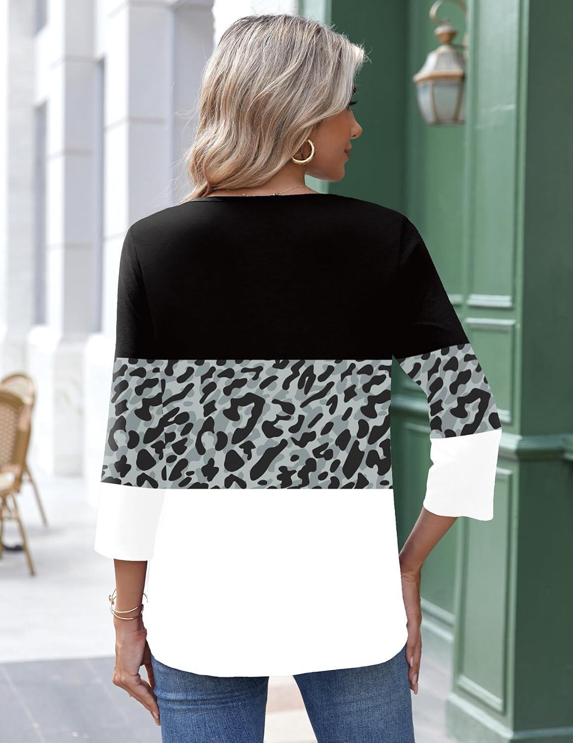 imageZeagoo 34 Length Sleeve Womens Tops Round Neck Casual Summer Tunic Tops Basic Tees Blouses Dressy TShirts Pleated ShirtsBlack Grey White