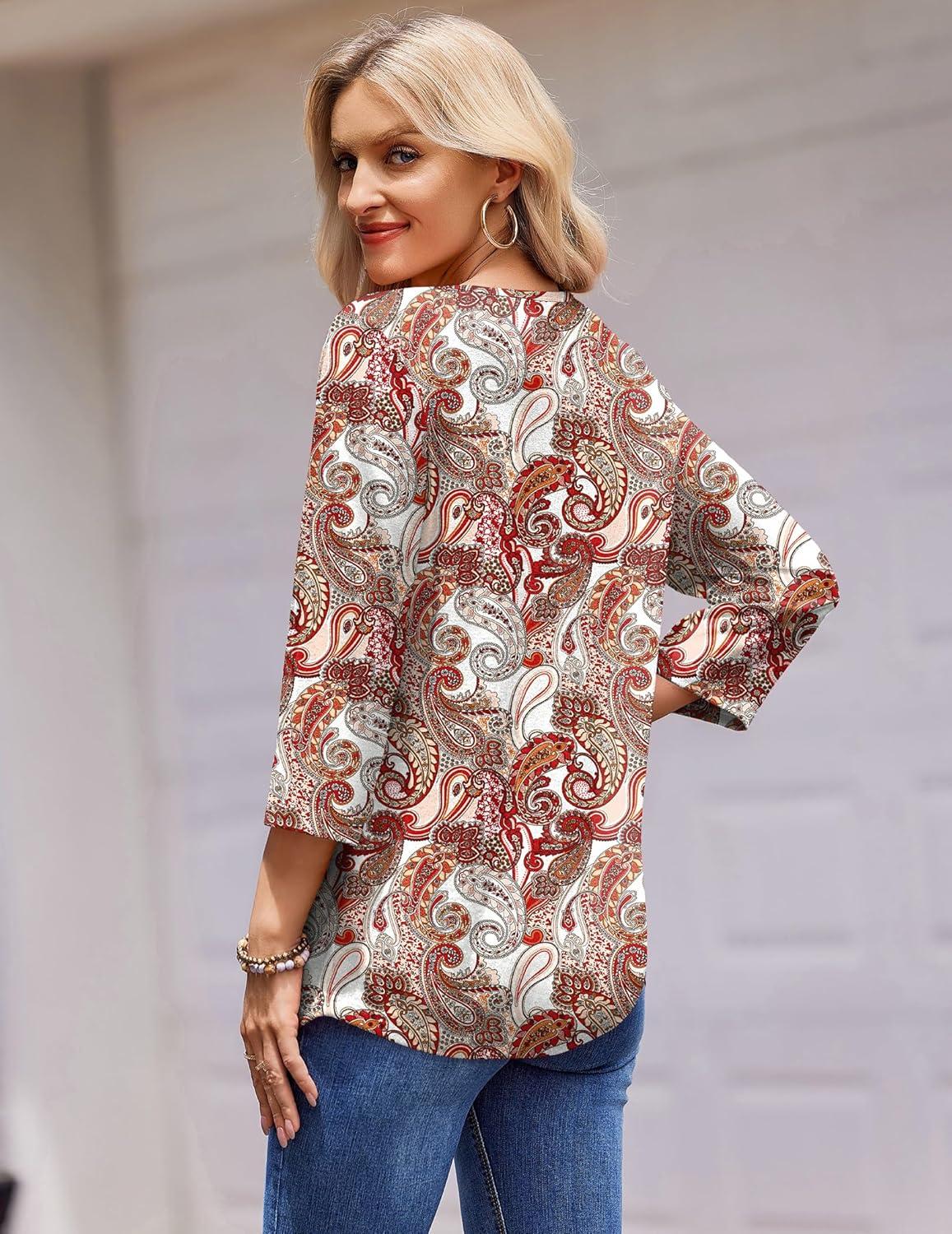 imageZeagoo 34 Length Sleeve Womens Tops Round Neck Casual Summer Tunic Tops Basic Tees Blouses Dressy TShirts Pleated ShirtsMz3