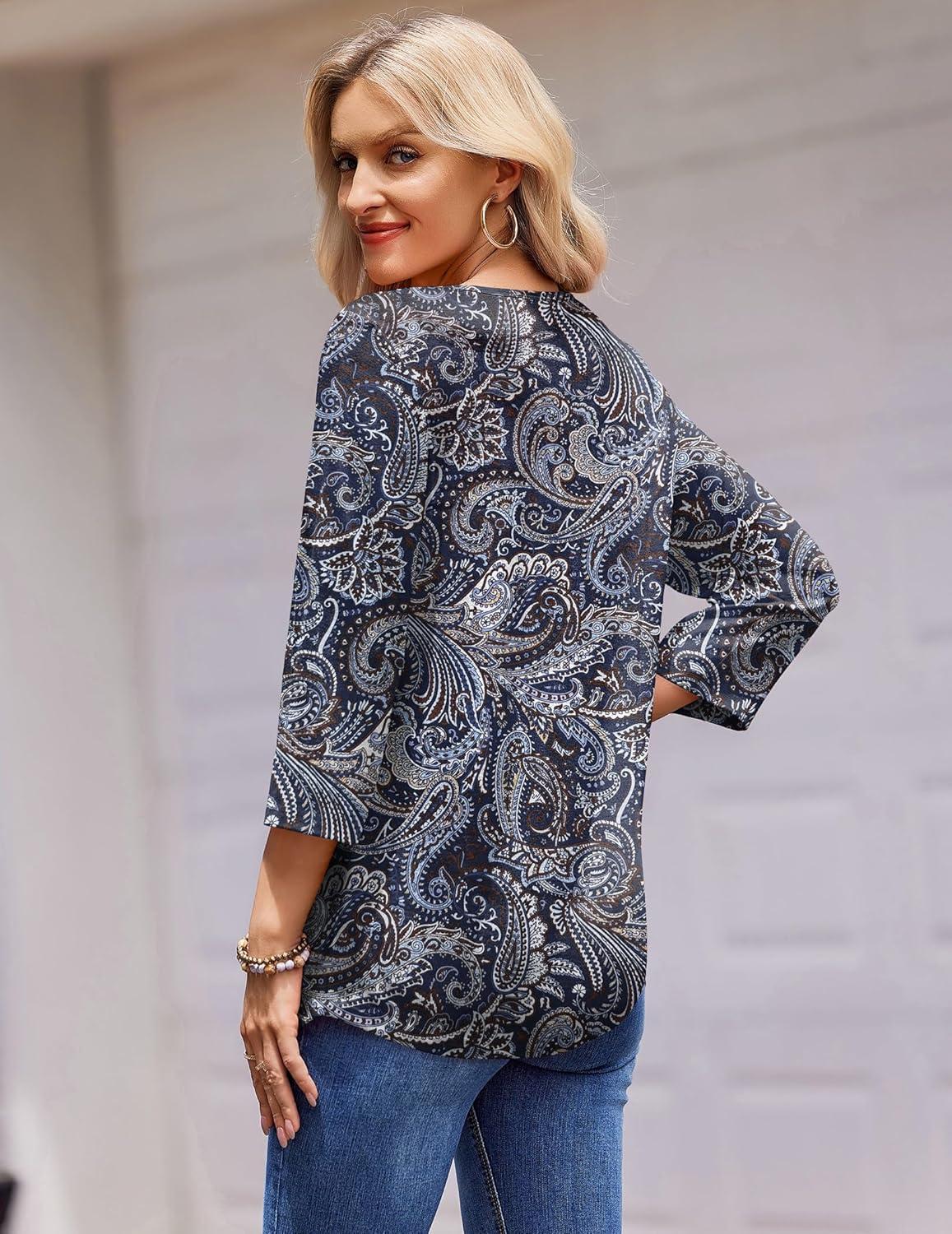 imageZeagoo 34 Length Sleeve Womens Tops Round Neck Casual Summer Tunic Tops Basic Tees Blouses Dressy TShirts Pleated ShirtsMz473
