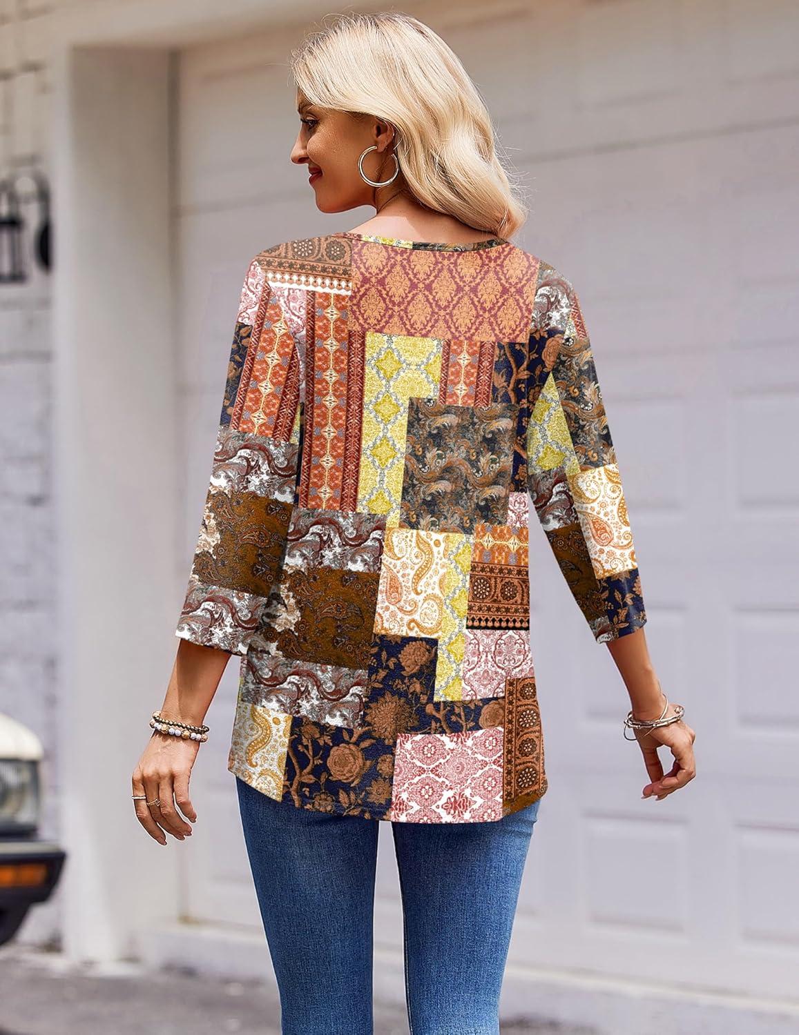 imageZeagoo 34 Length Sleeve Womens Tops Round Neck Casual Summer Tunic Tops Basic Tees Blouses Dressy TShirts Pleated ShirtsMz810