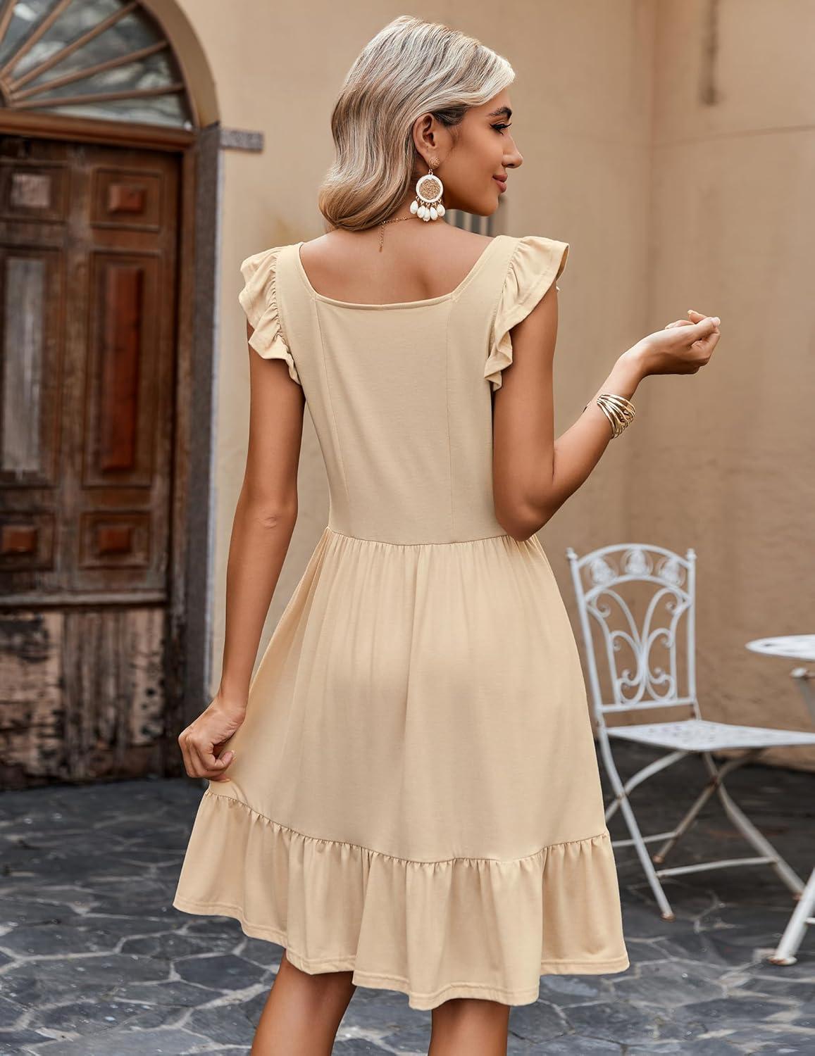 imageZeagoo Boho Mini Aline Dress 2025 Womens Summer Dress Casual Ruffle Tiered Floral Square Neck Sundresses Beach with PocketsSkin