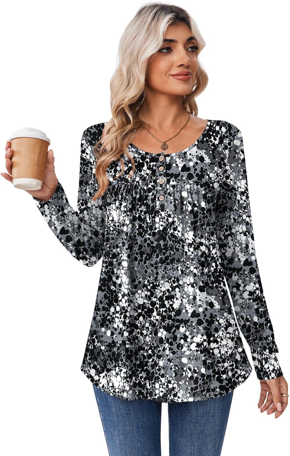 imageZeagoo Long Sleeve Shirts for Women Fall Fashion Dressy Casual Blouses Trendy Pleated Tunic Tops for Leggings 2025Blackcx273