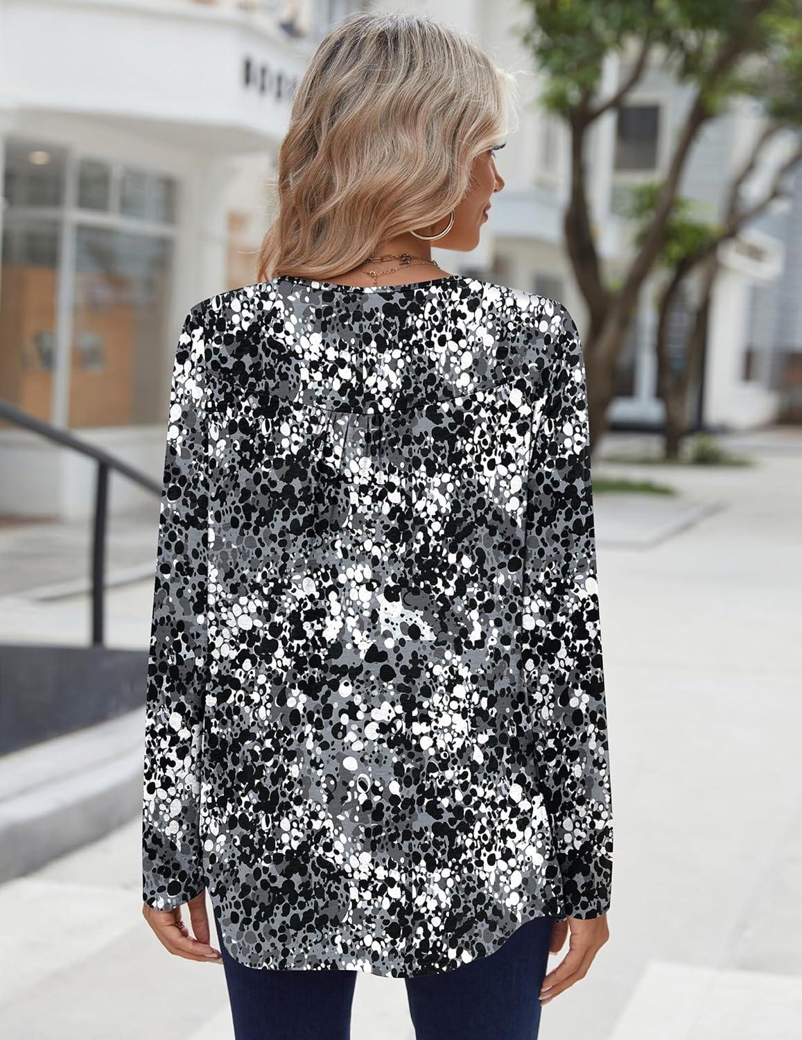 imageZeagoo Long Sleeve Shirts for Women Fall Fashion Dressy Casual Blouses Trendy Pleated Tunic Tops for Leggings 2025Blackcx273