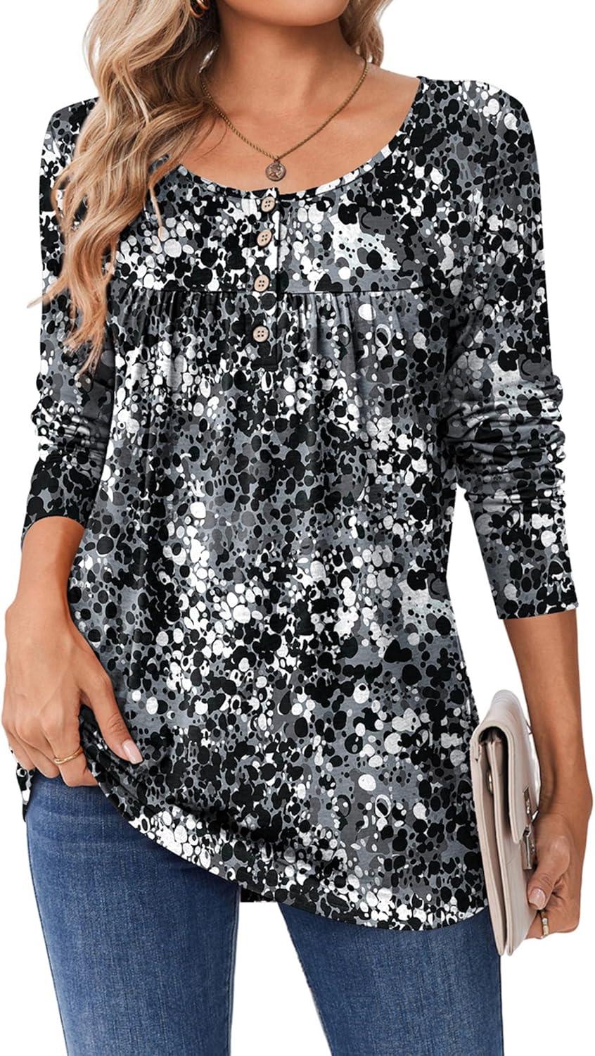 imageZeagoo Long Sleeve Shirts for Women Fall Fashion Dressy Casual Blouses Trendy Pleated Tunic Tops for Leggings 2025Blackcx273